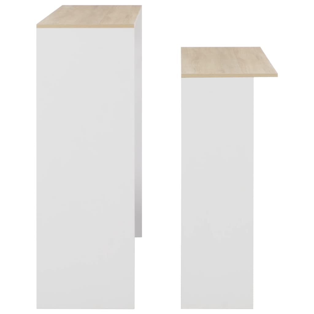 Barbord med 2 bordplater hvit og eik 130x40x120 cm - DMF Handel