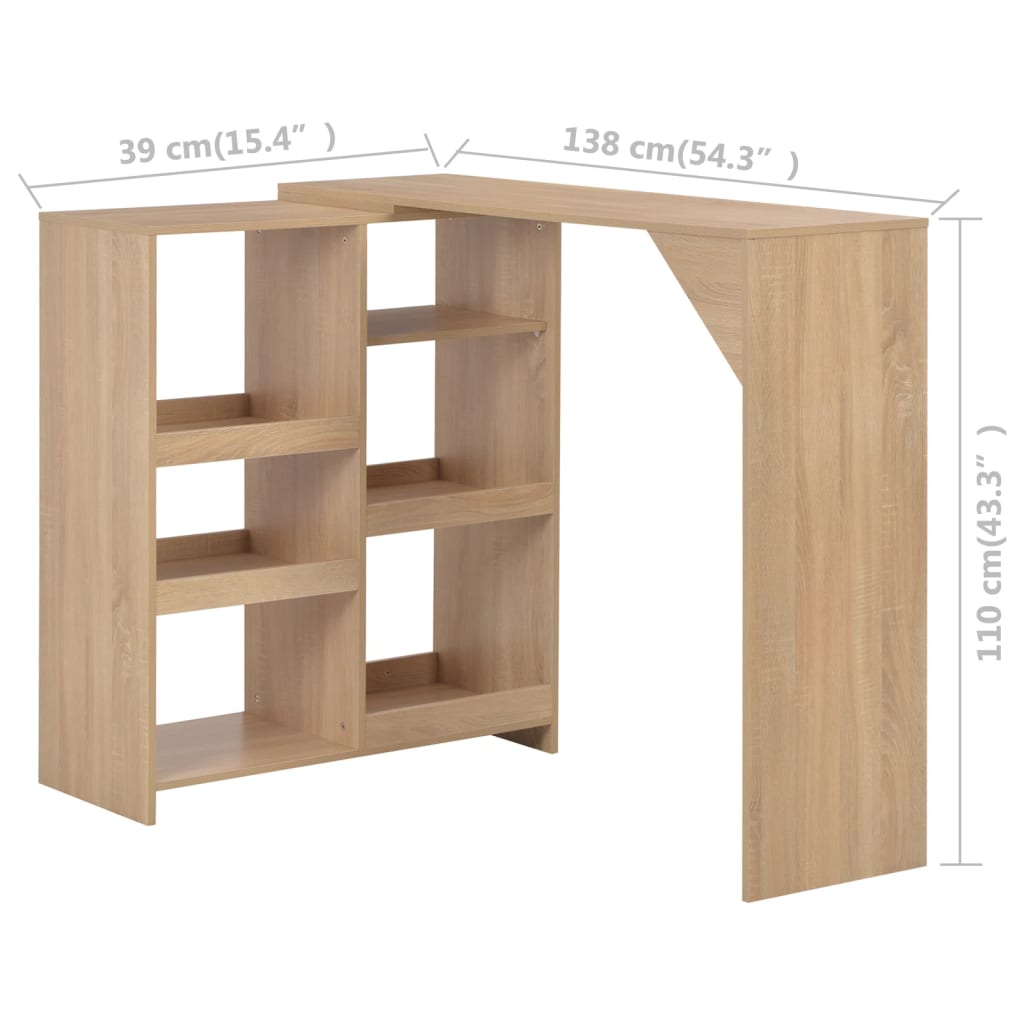 Barbord med flyttbar hylle eik 138x39x110 cm - DMF Handel