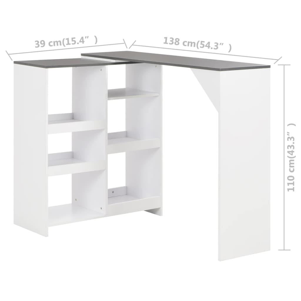 Barbord med flyttbar hylle hvit 138x39x110 cm - DMF Handel