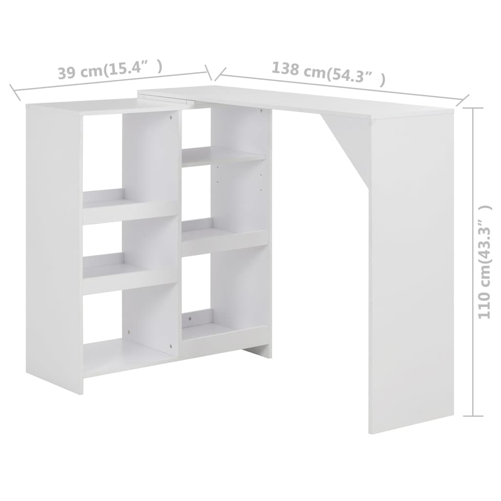 Barbord med flyttbar hylle hvit 138x39x110 cm - DMF Handel