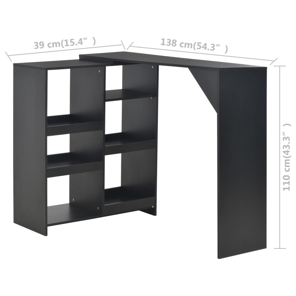 Barbord med flyttbar hylle svart 138x39x110 cm - DMF Handel