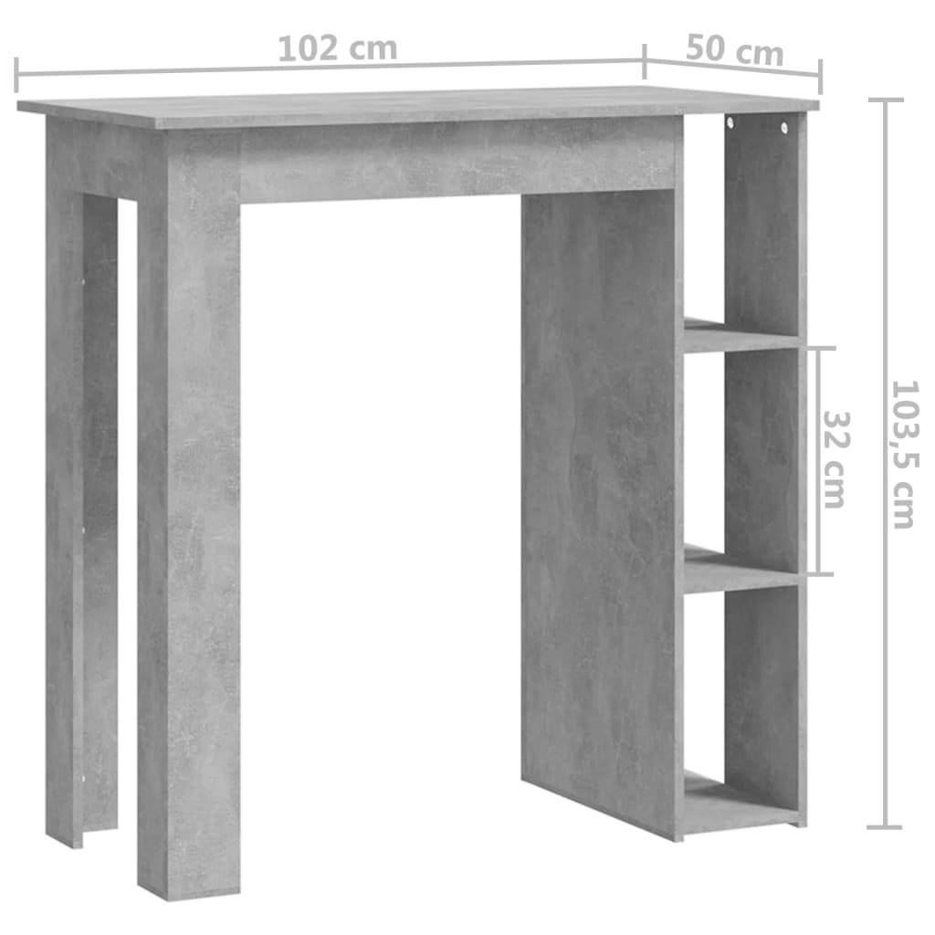 Barbord med hylle betonggrå 102x50x103,5 cm konstruert tre - DMF Handel