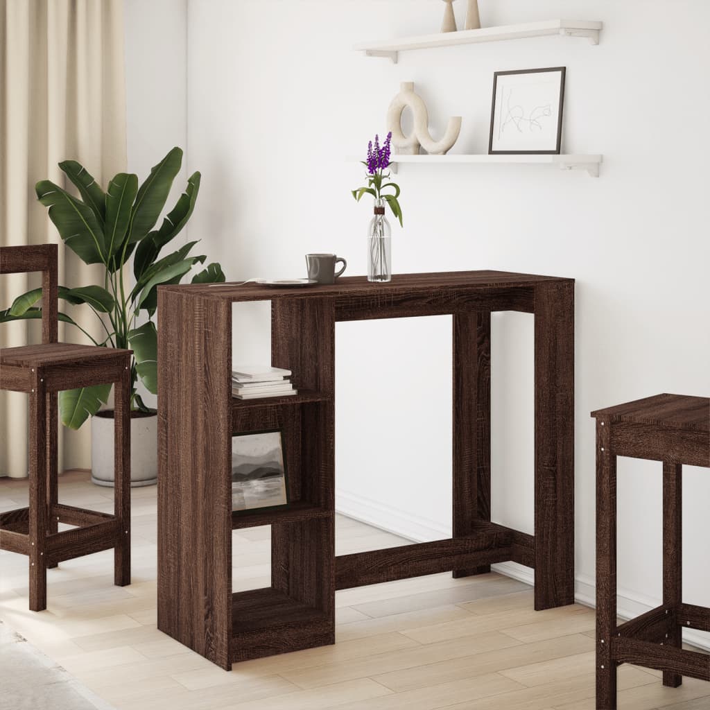 Barbord med hylle brun eik 124x46x103,5 cm konstruert tre - DMF Handel