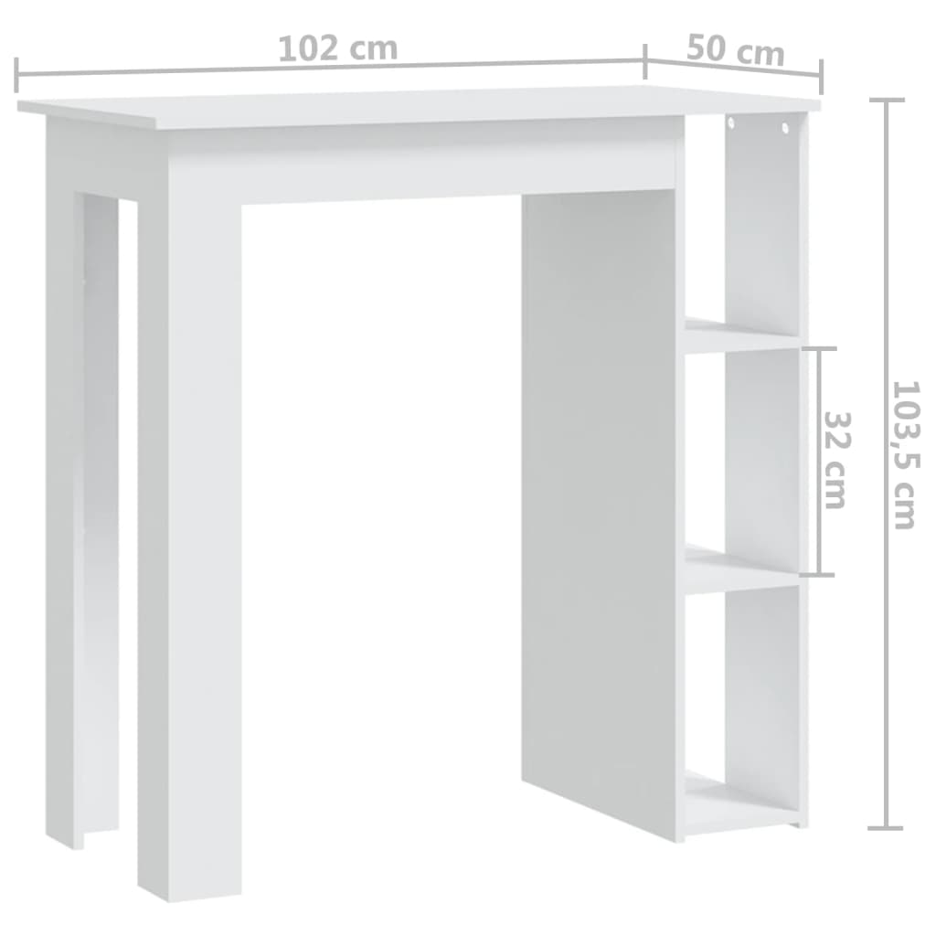 Barbord med hylle hvit 102x50x103,5 cm konstruert tre - DMF Handel