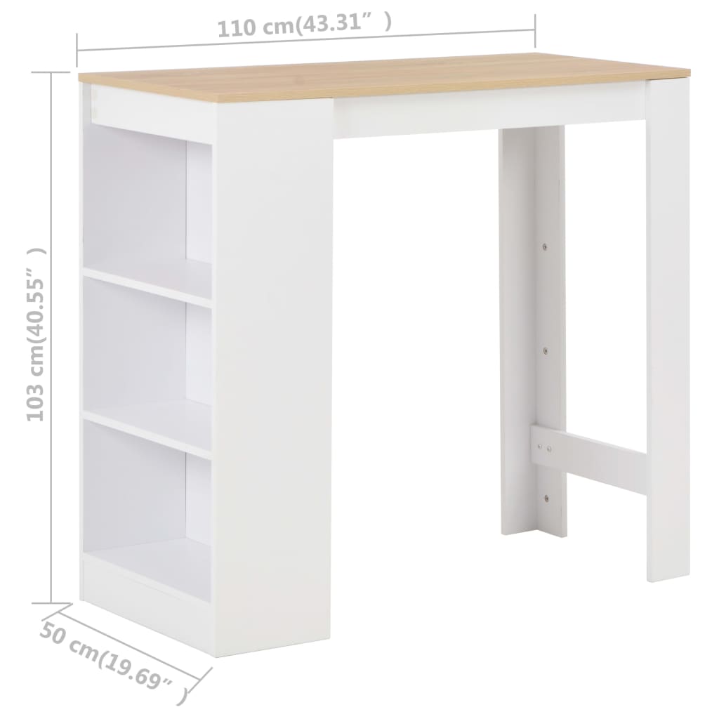 Barbord med hylle hvit 110x50x103 cm - DMF Handel