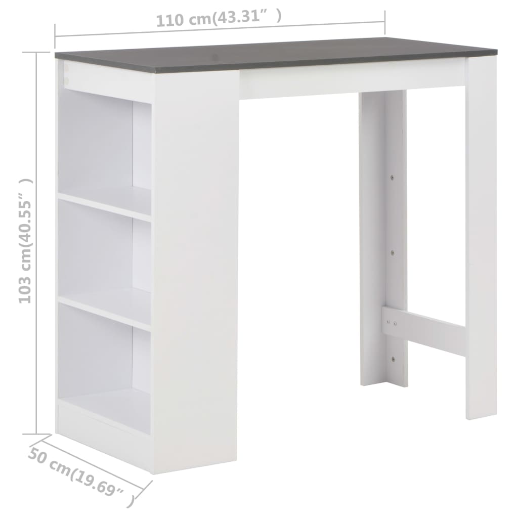 Barbord med hylle hvit 110x50x103 cm - DMF Handel
