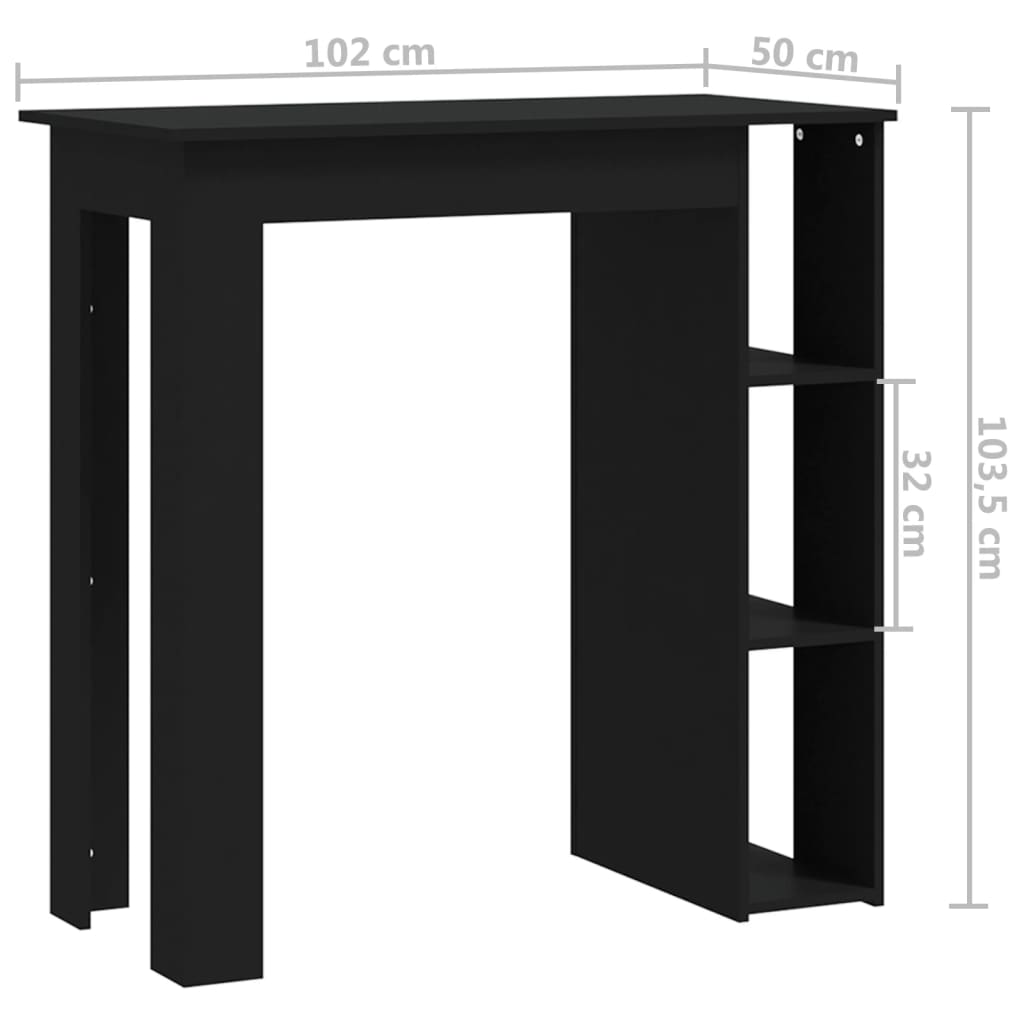 Barbord med hylle svart 102x50x103,5 cm konstruert tre - DMF Handel