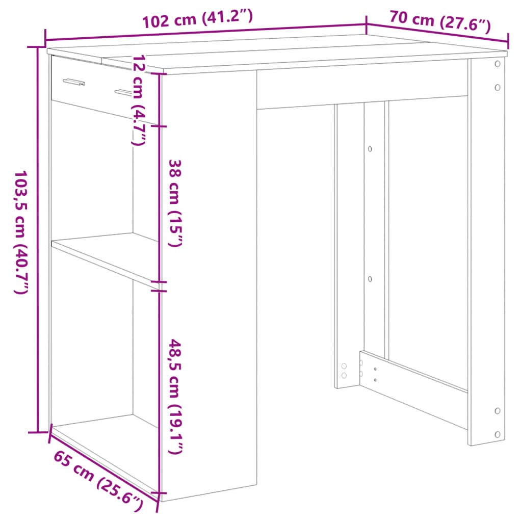 Barbord sonoma eik 102x70x103,5 cm konstruert tre - DMF Handel