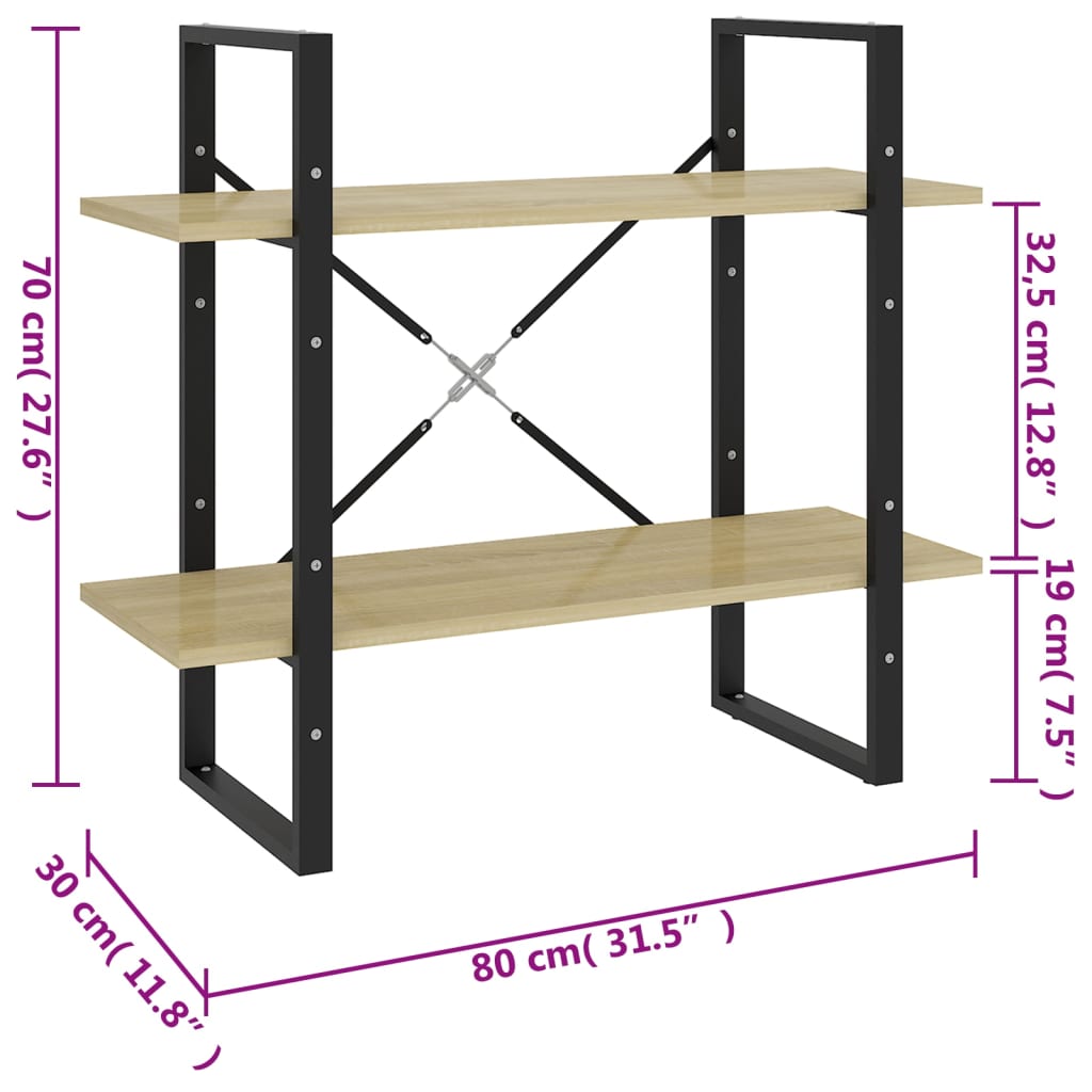 Bokhylle 2 nivåer sonoma eik 80x30x70 cm konstruert tre - DMF Handel
