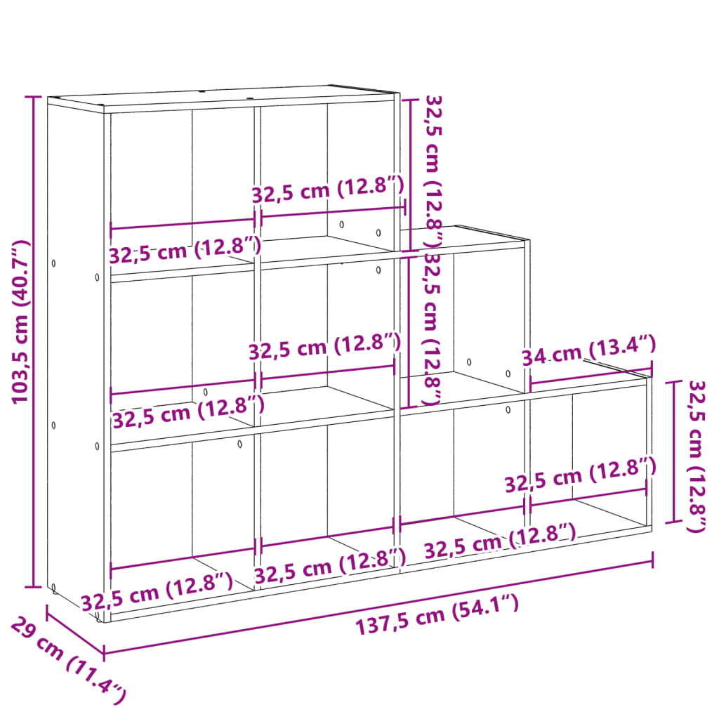 Bokhylle 3 etasjer sonoma eik 137,5x29x103,5 cm konstruert tre - DMF Handel