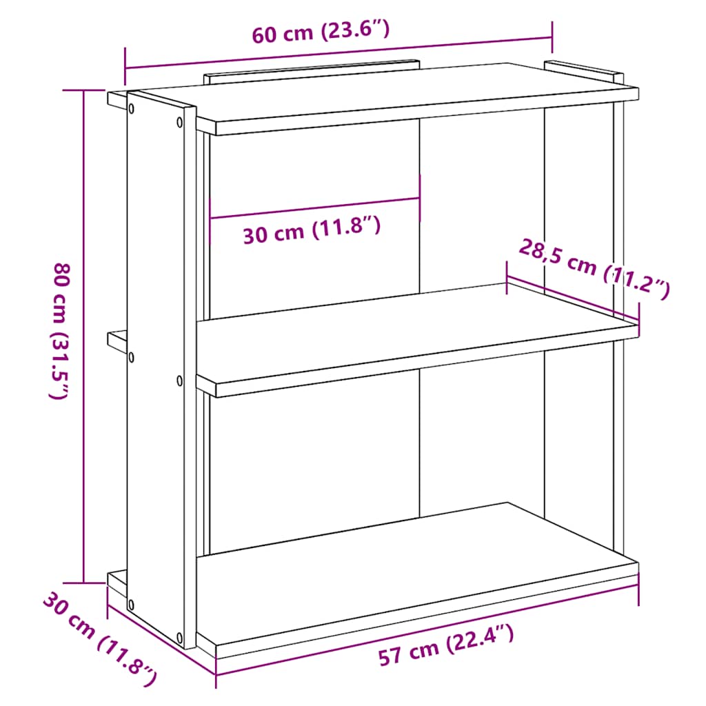 Bokhylle 3 etasjer sonoma eik 60x30x80 cm konstruert tre - DMF Handel