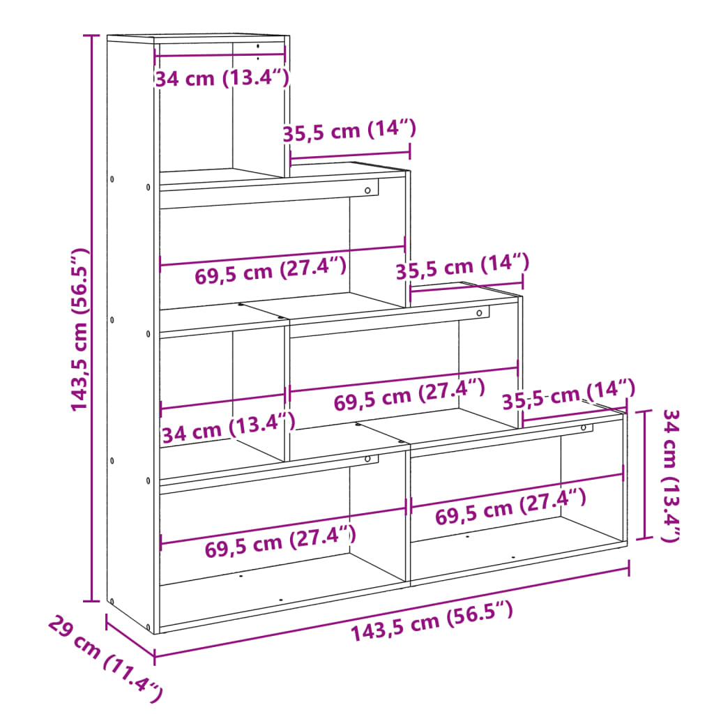 Bokhylle 4 etasjer sonoma eik 143,5x29x143,5 cm konstruert tre - DMF Handel