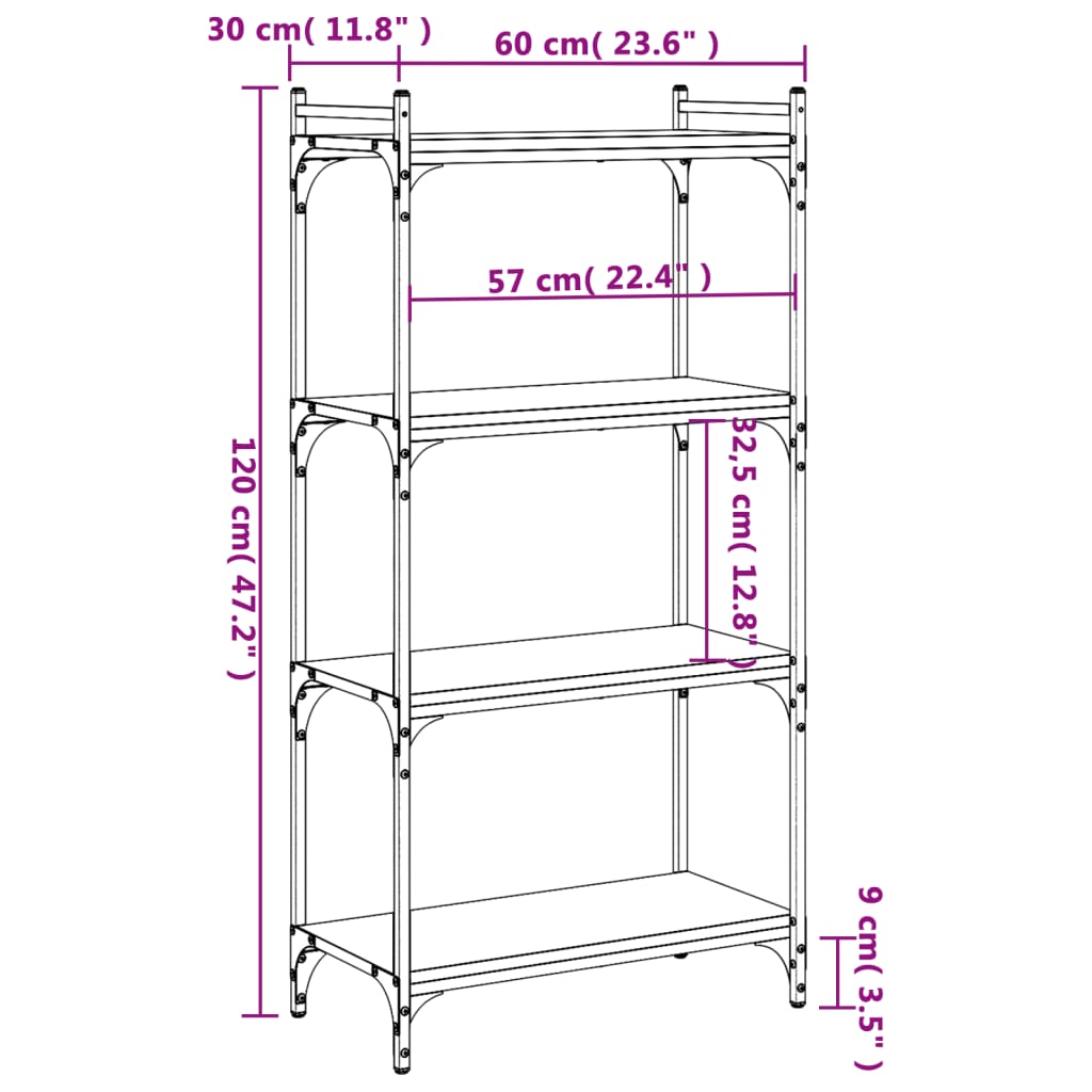 Bokhylle 4 etasjer sonoma eik 60x30x120 cm konstruert tre - DMF Handel