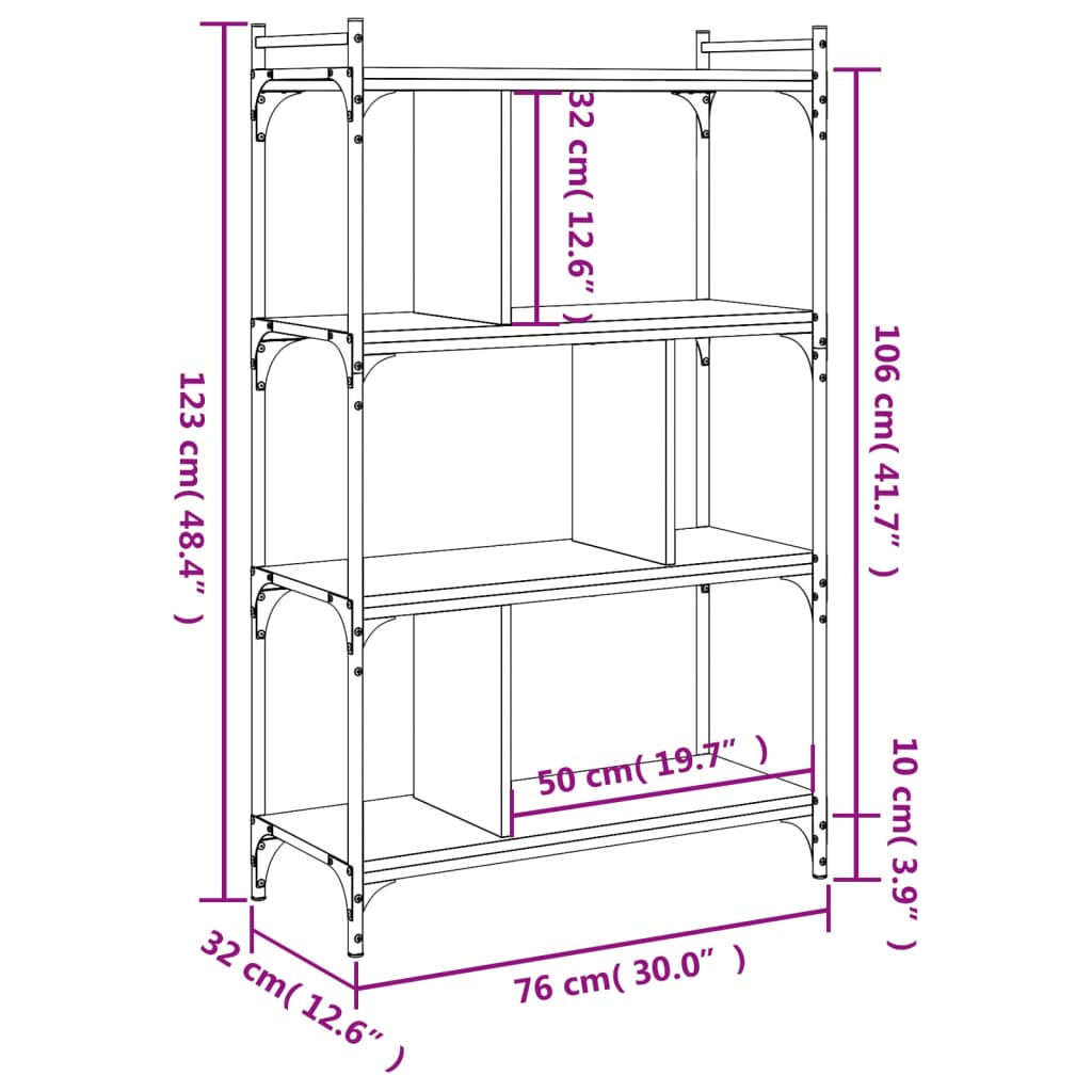 Bokhylle 4 etasjer sonoma eik 76x32x123 cm konstruert tre - DMF Handel