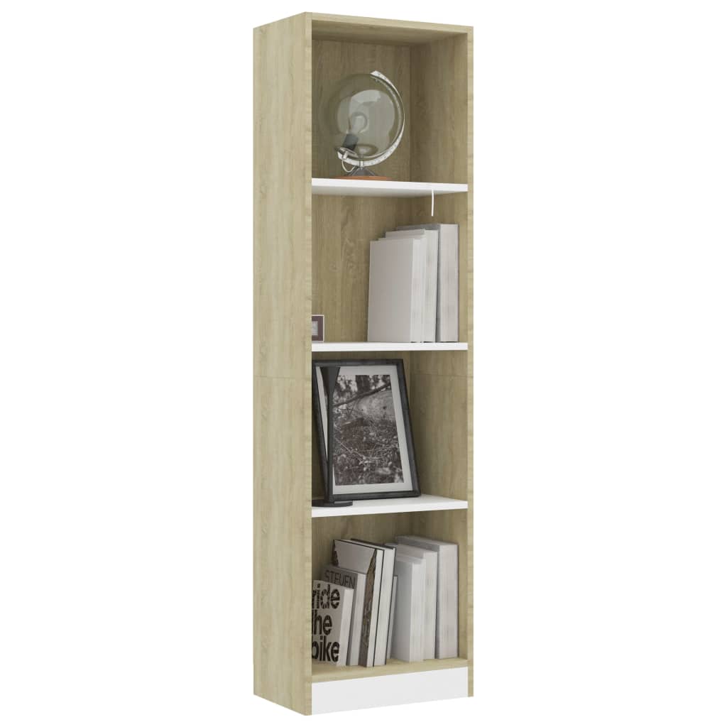 Bokhylle 4 nivå hvit og sonoma eik 40x24x142 cm konstruert tre - DMF Handel