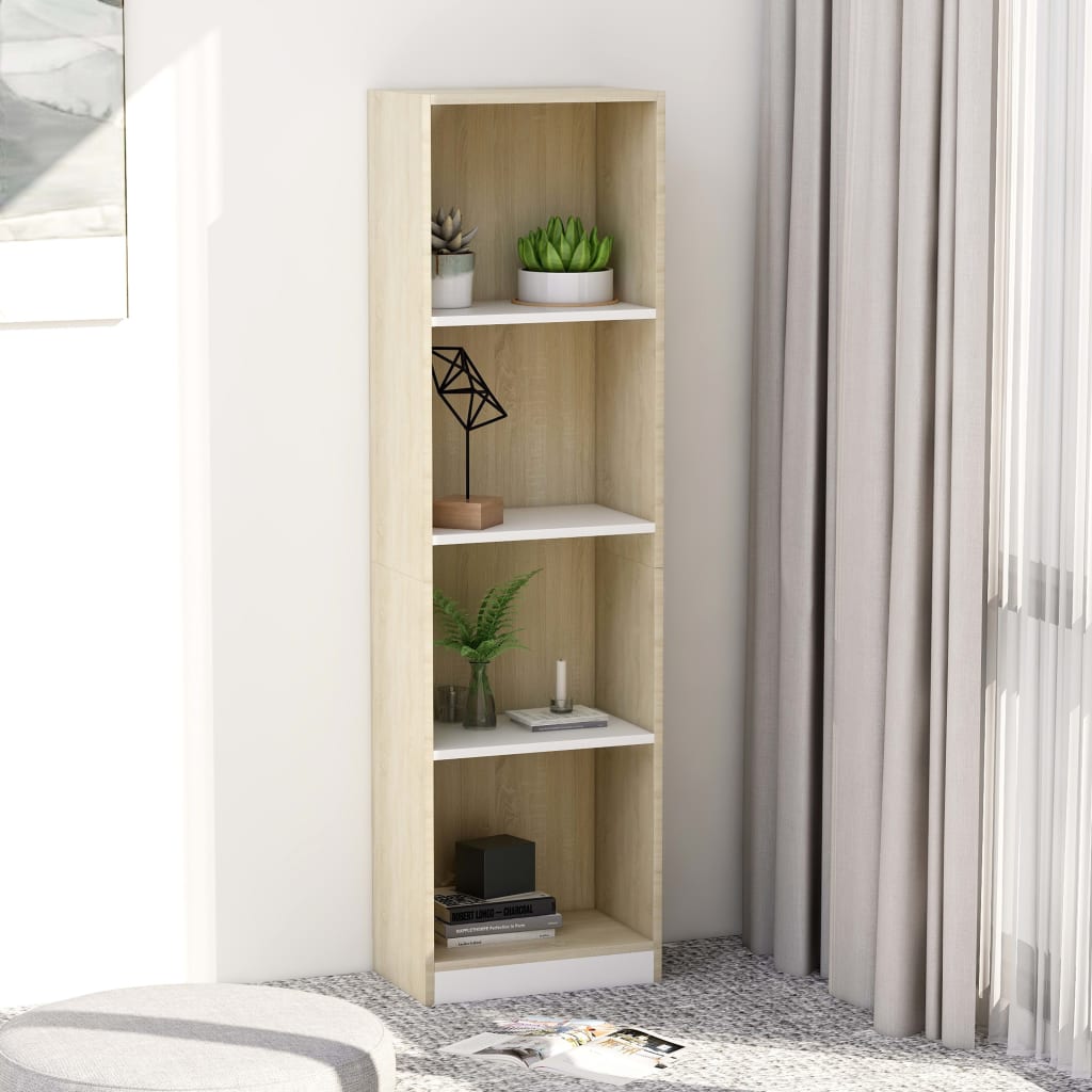 Bokhylle 4 nivå hvit og sonoma eik 40x24x142 cm konstruert tre - DMF Handel