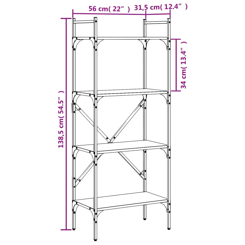 Bokhylle 5 etasjer sonoma eik 56x31,5x138,5 cm konstruert tre - DMF Handel