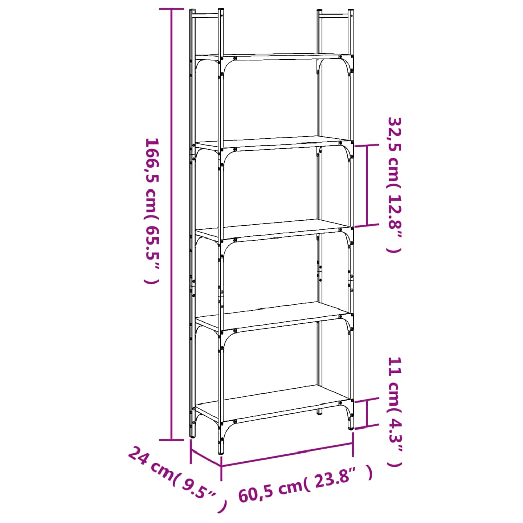 Bokhylle 5 etasjer sonoma eik 60,5x24x166,5 cm konstruert tre - DMF Handel