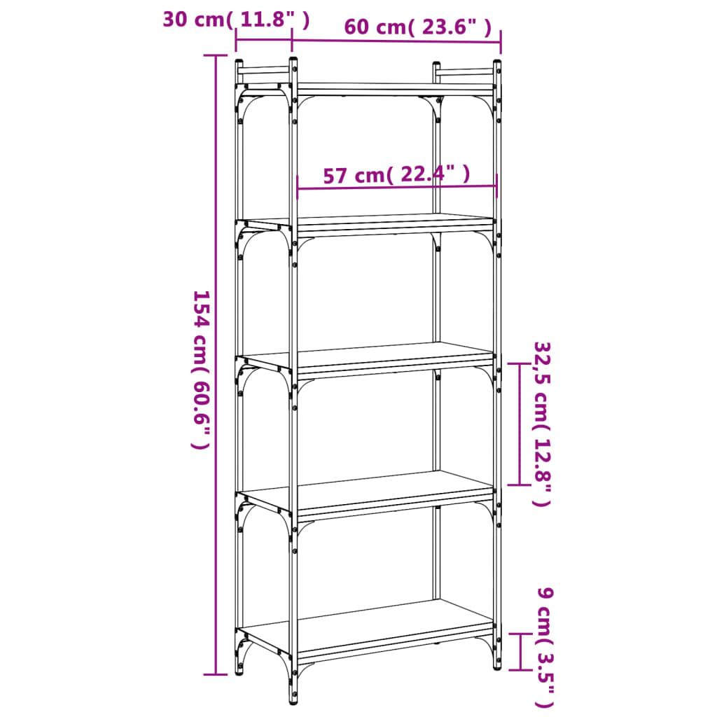 Bokhylle 5 etasjer sonoma eik 60x30x154 cm konstruert tre - DMF Handel