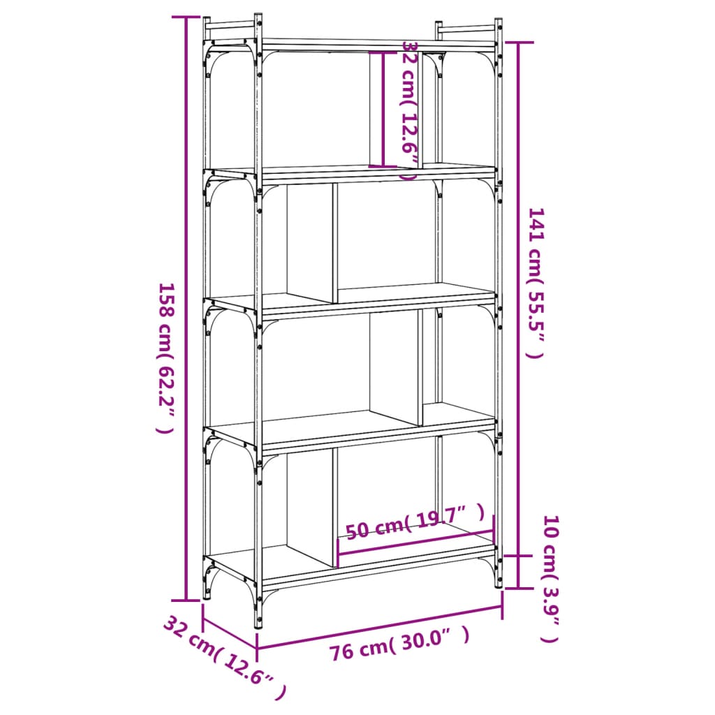 Bokhylle 5 etasjer sonoma eik 76x32x158 cm konstruert tre - DMF Handel