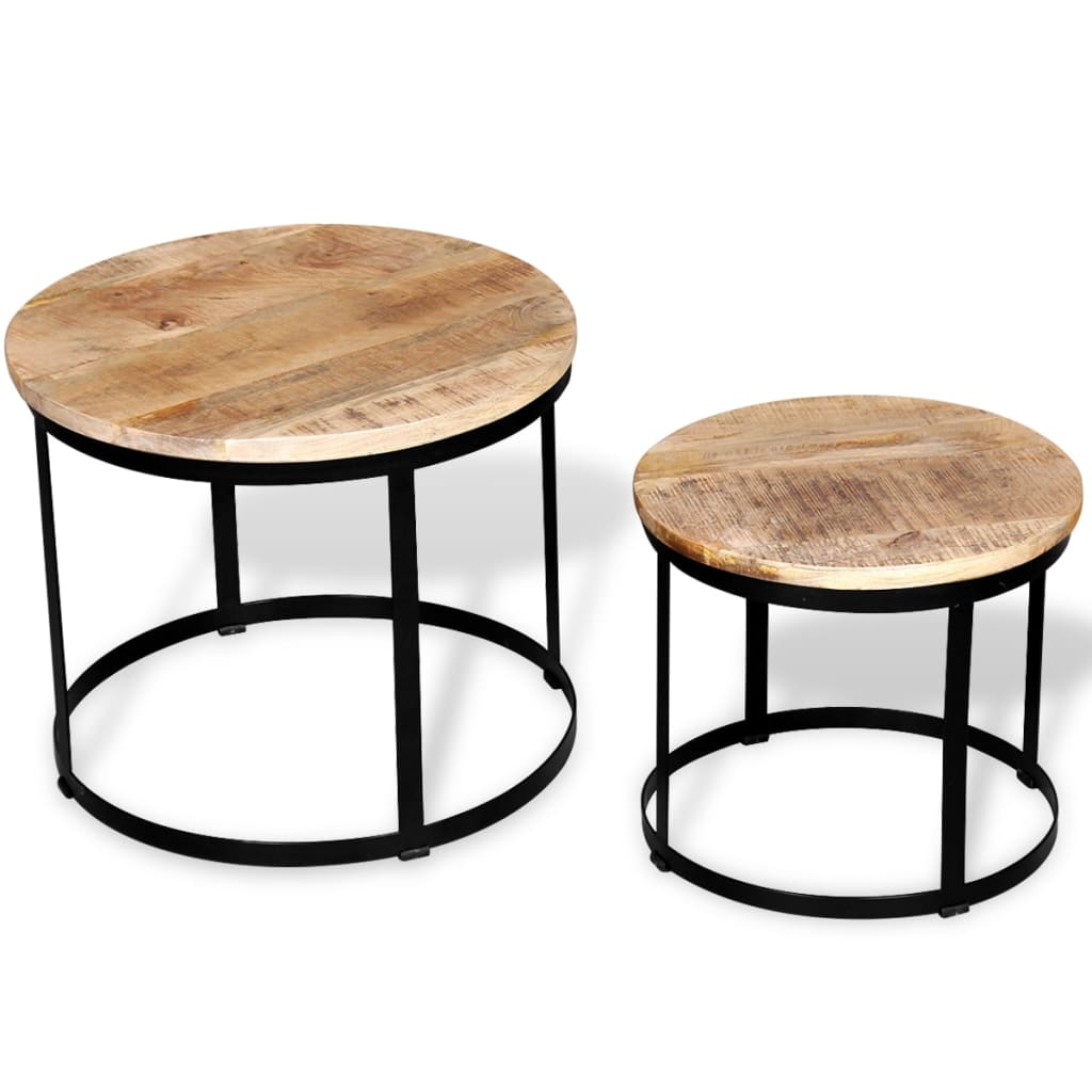 2 delers salongbordsett i røff mangotre 40 cm/50 cm