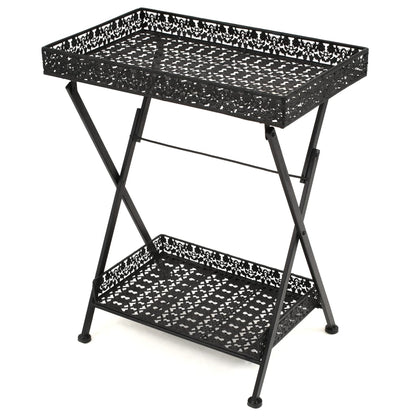 Foldbart tebord gammeldags stil metall 58x35x72 cm svart