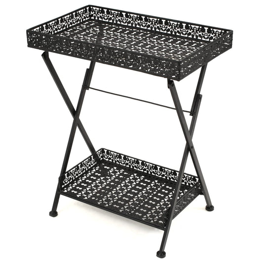 Foldbart tebord gammeldags stil metall 58x35x72 cm svart