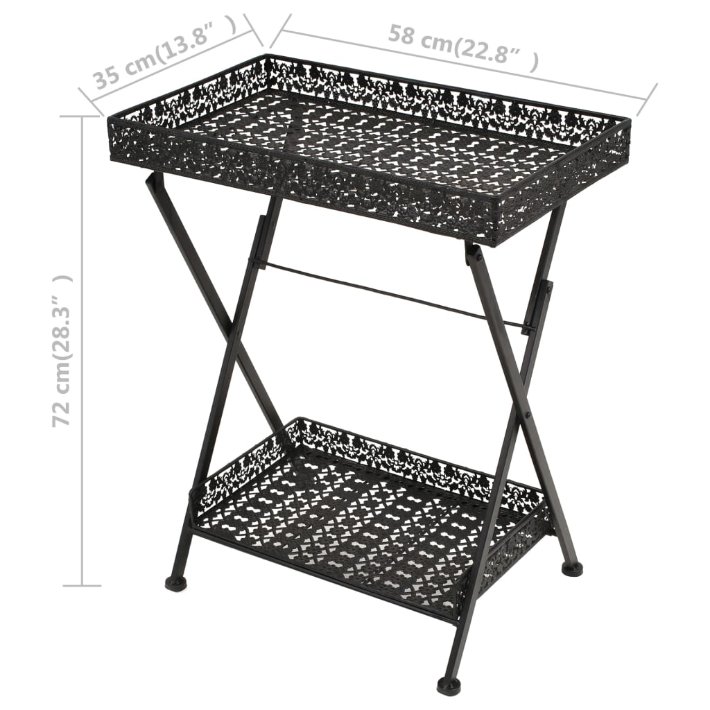Foldbart tebord gammeldags stil metall 58x35x72 cm svart