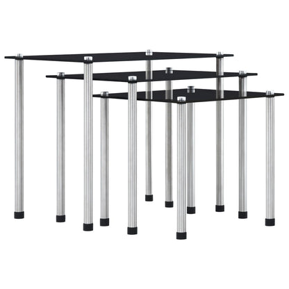 Stablebord 3 stk svart herdet glass