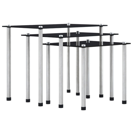 Stablebord 3 stk svart herdet glass