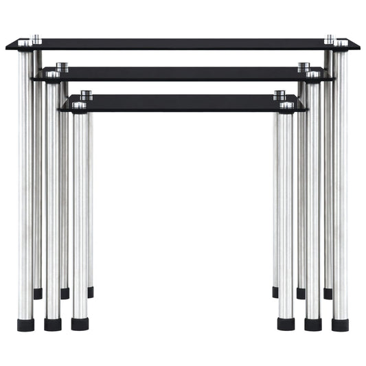Stablebord 3 stk svart herdet glass