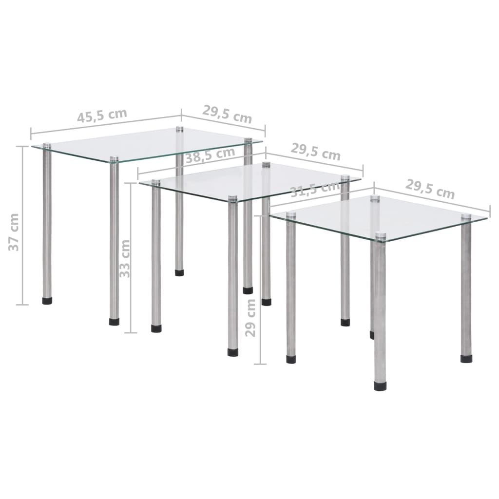 Stablebord 3 stk gjennomsiktig herdet glass