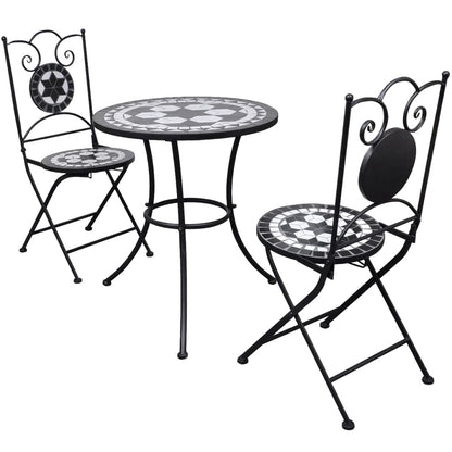 Bistrosett med keramikkfliser 3 deler svart og hvit