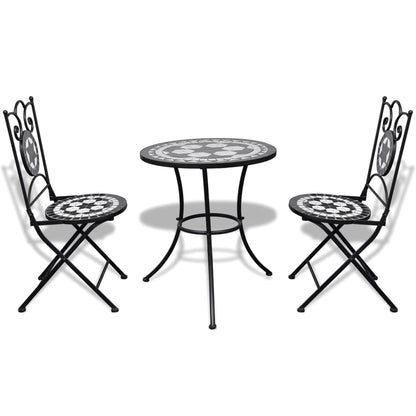 Bistrosett med keramikkfliser 3 deler svart og hvit