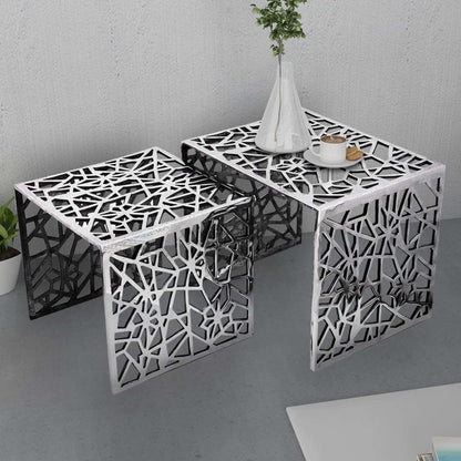 To-delers Sidebord Kvadratisk Aluminium Sølv