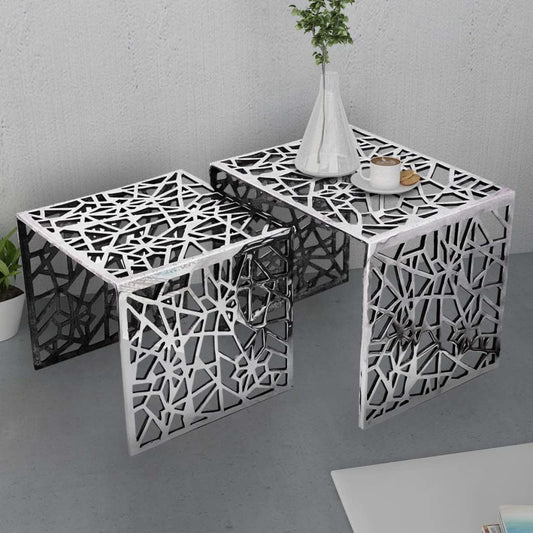 To-delers Sidebord Kvadratisk Aluminium Sølv