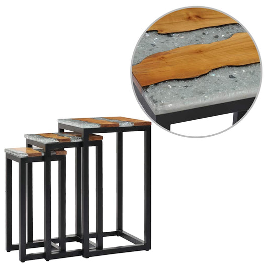 Stablebord 3 stk heltre teak og polyresin
