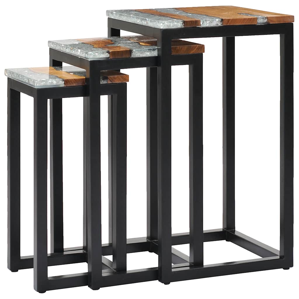 Stablebord 3 stk heltre teak og polyresin