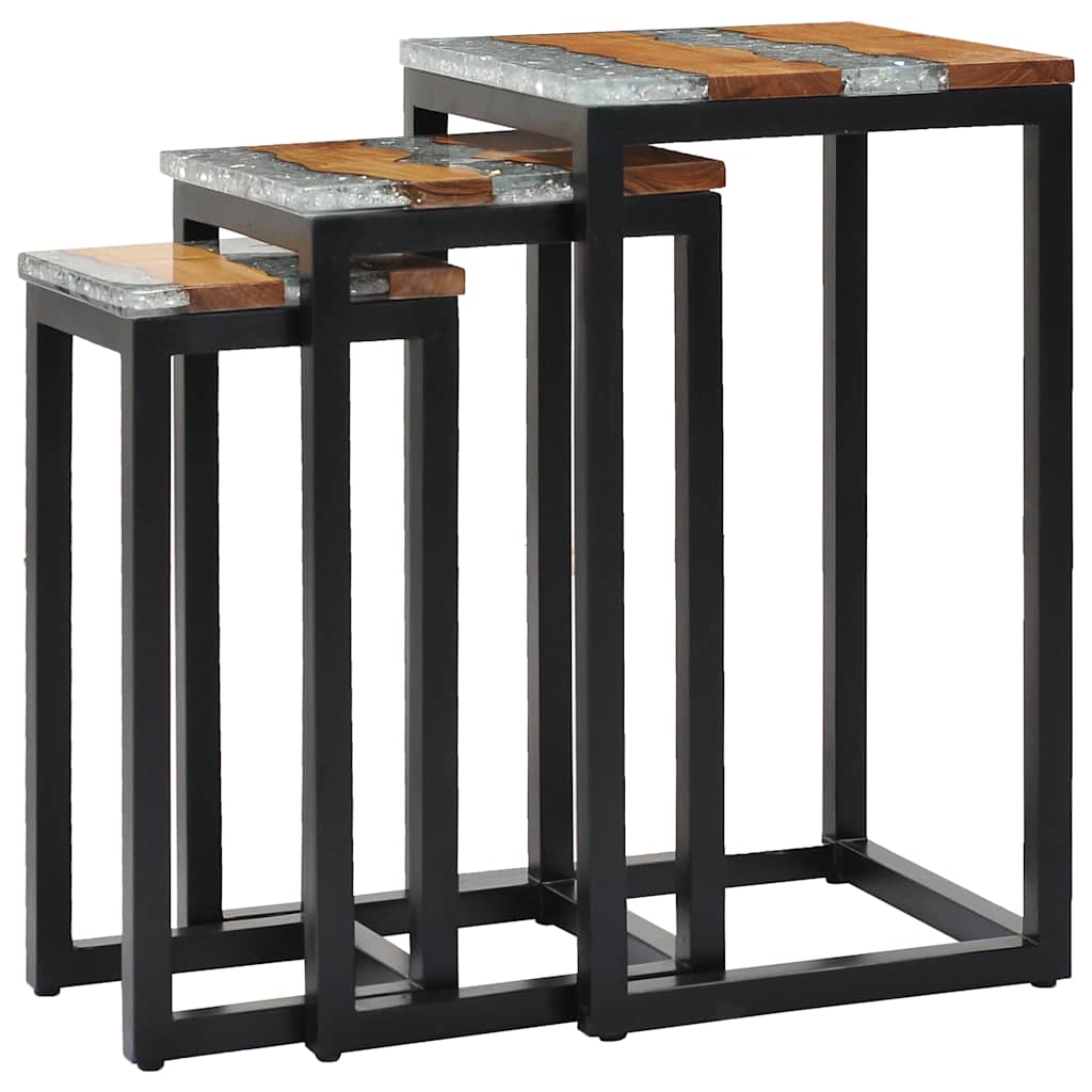 Stablebord 3 stk heltre teak og polyresin