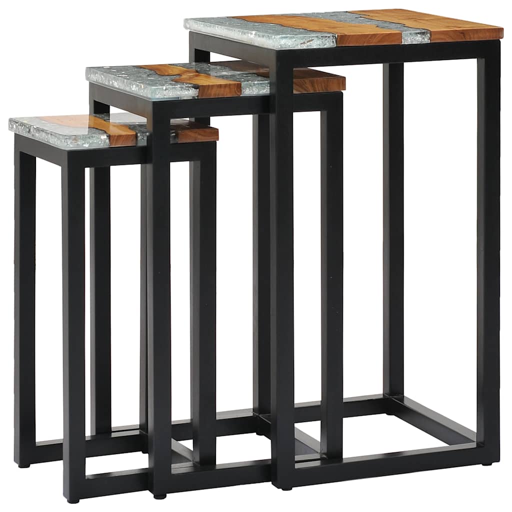 Stablebord 3 stk heltre teak og polyresin