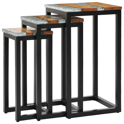 Stablebord 3 stk heltre teak og polyresin