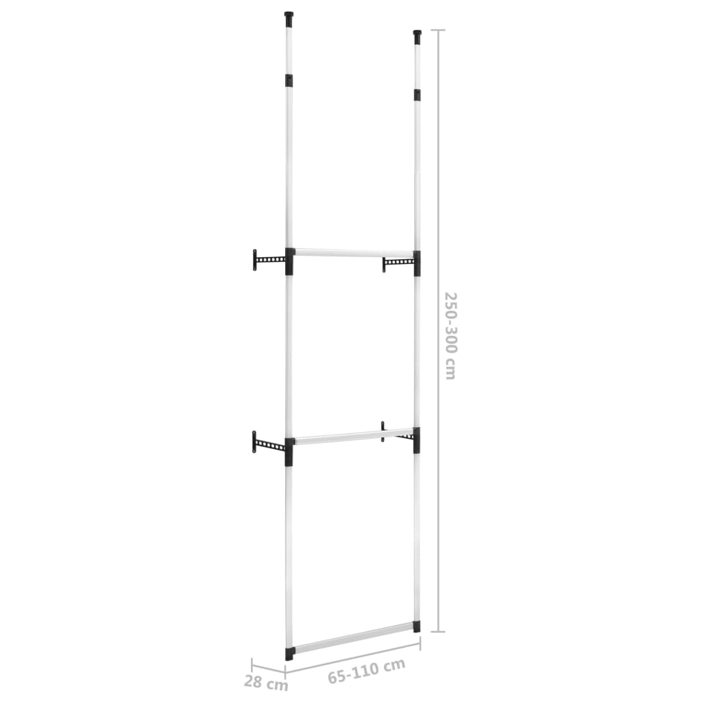 Teleskopisk garderobesystem med stenger aluminium