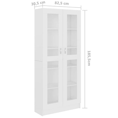 Vitrine hvit 82,5x30,5x185,5 cm konstruert tre