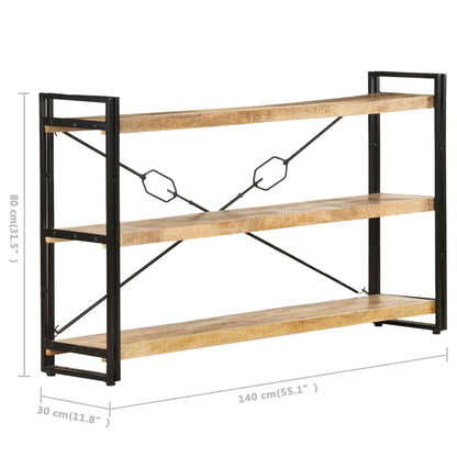 Bokhylle 3 etasjer 140x30x80 cm heltre mango