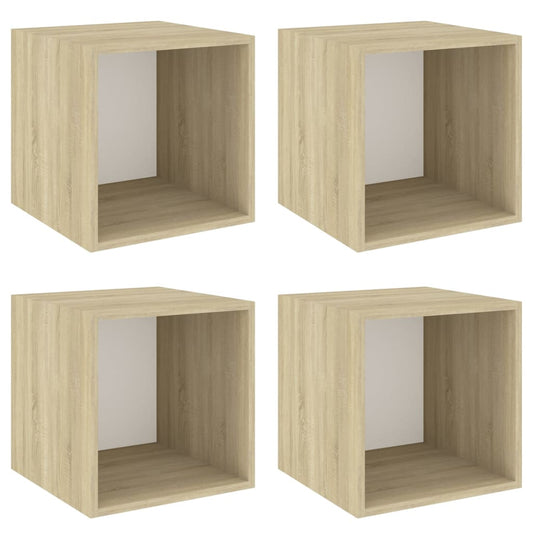 Veggskap 4 stk 37x37x37 cm sponplate hvit og sonoma eik