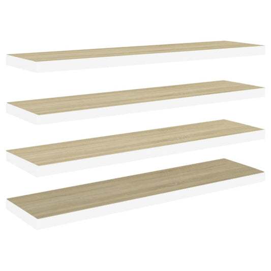 Flytende vegghyller 4 stk eik og hvit 90x23,5x3,8 cm MDF