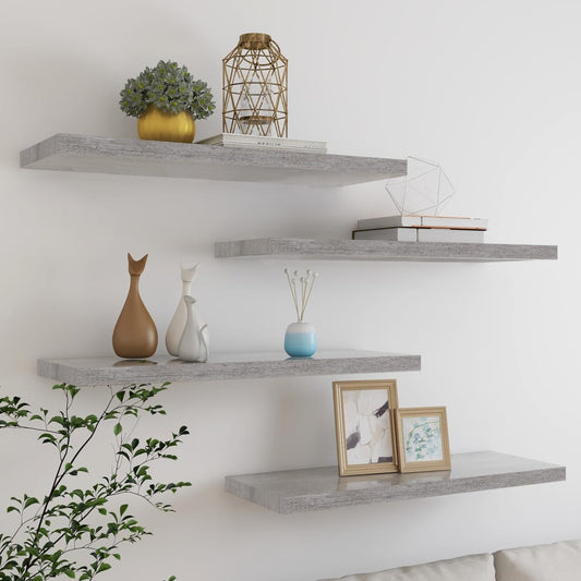 Flytende vegghyller 4 stk betonggrå 80x23,5x3,8 cm MDF