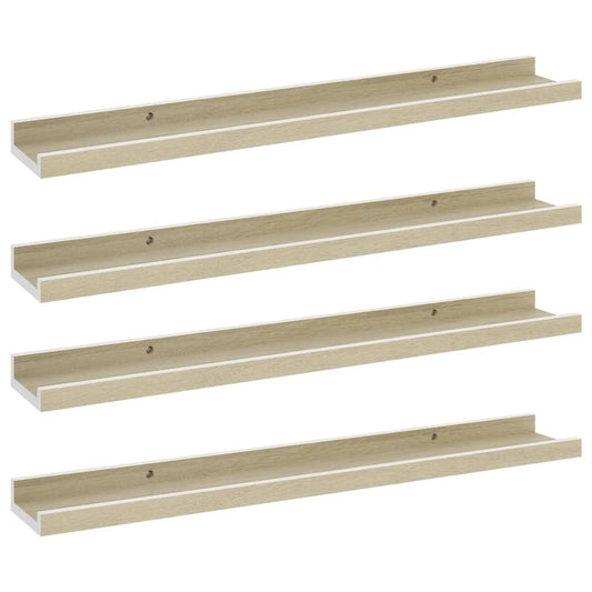 Vegghyller 4 stk hvit og sonoma eik 60x9x3 cm
