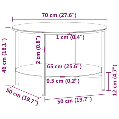 Tebord svart og gjennomsiktig 70 cm herdet glass