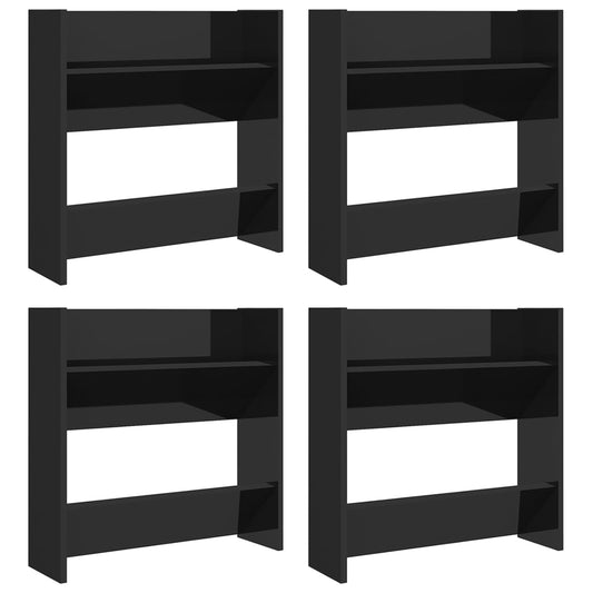 Veggskoskap 4 stk høyglans svart 60x18x60 cm konstruert tre